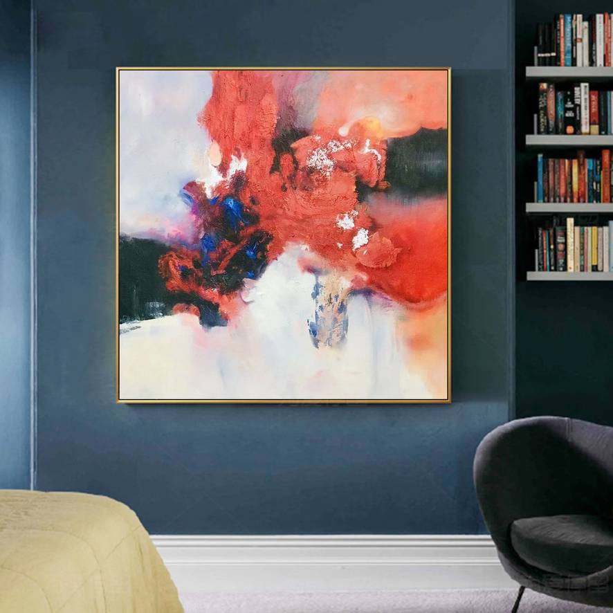 Red Original Dining Beige Contemporary Abstract Canvas Wall Art AWA8T